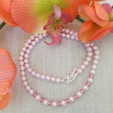 Eleganta  rozā pērļu kaklarota ar rozā Swarovski kristāliem  6 mm